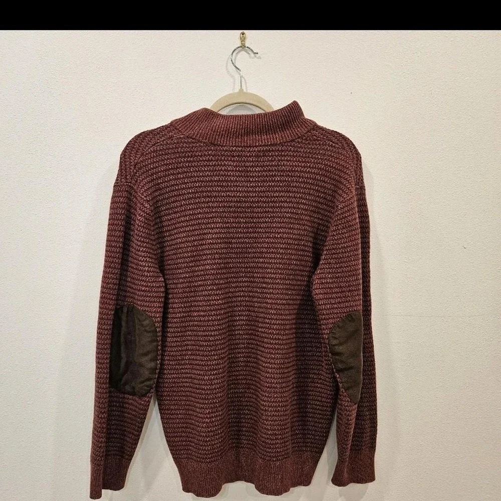 VTG Chaps Preppy 3 Button Mock Neck Sweater Burgundy W/ Elbow Patches Mens M